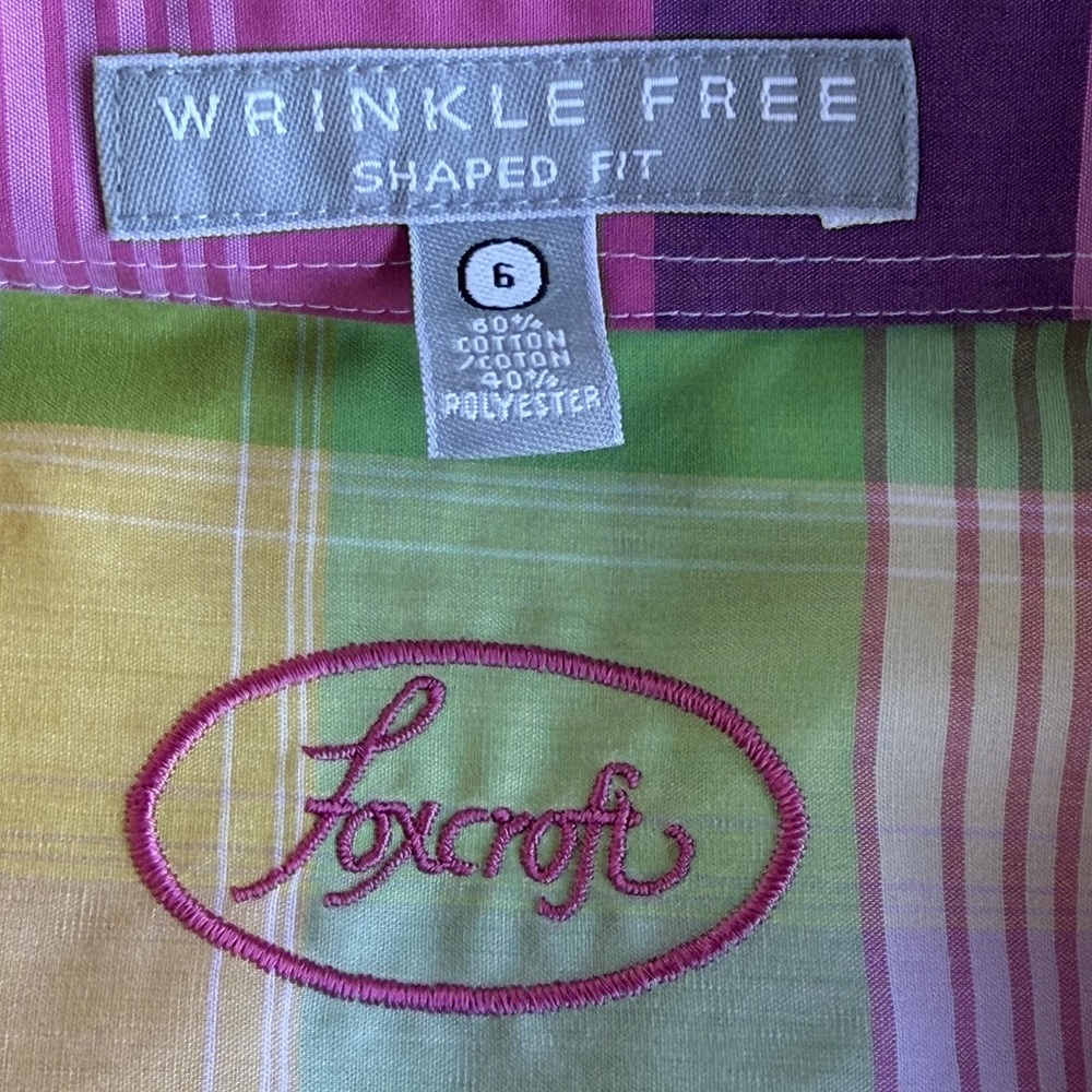 Foxcroft Shirt Womens Size 6 Multicolor Plaid Wrinkle Free Button Front Top - Picture 5 of 8